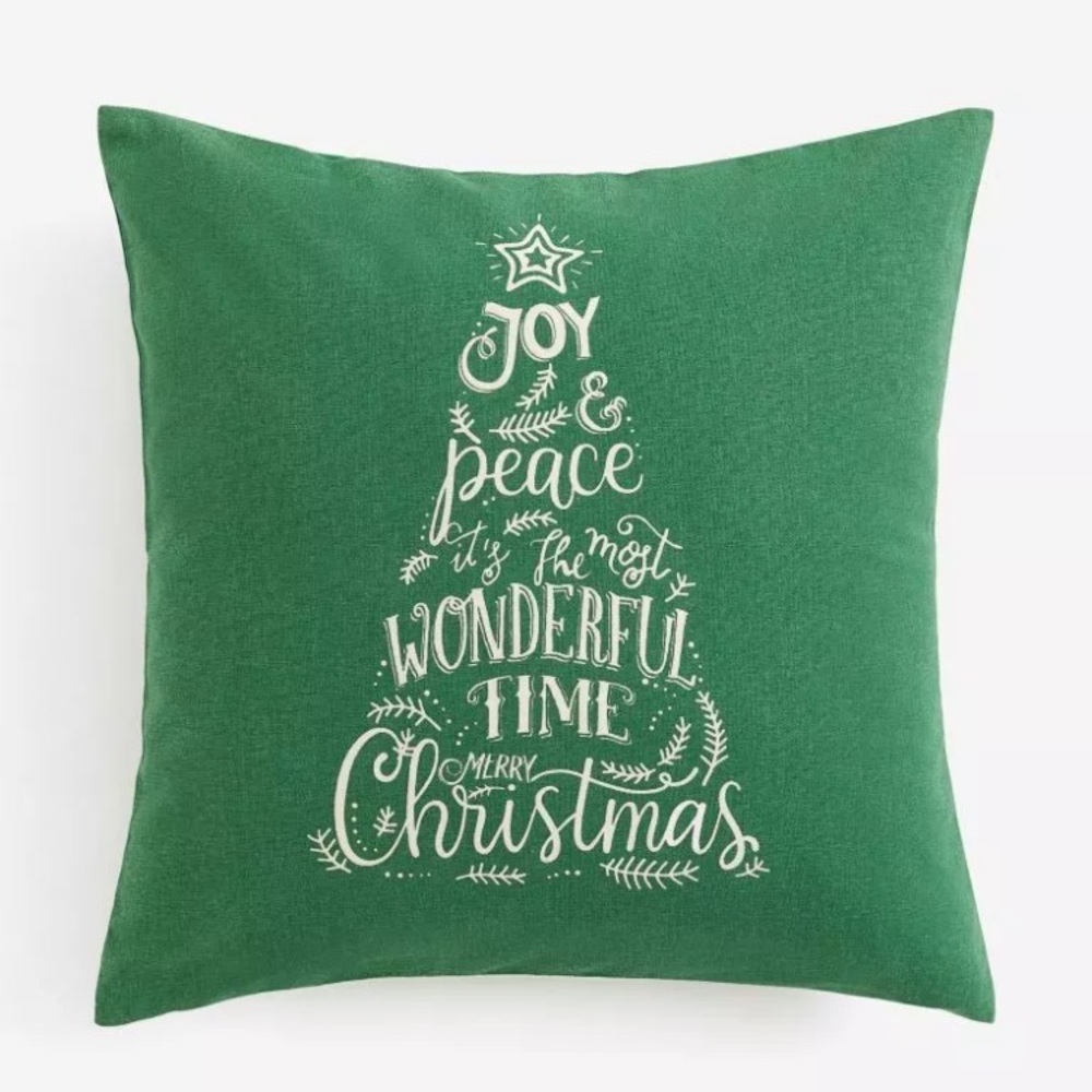 Tree Holiday Pillow Cover 20"x20" H&M Green with text tree graphic. NWT!